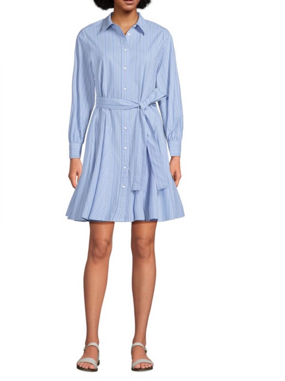 Lands' End Women's Medium Poplin Front Fit and Flare Blue/White Stripe Dress - Picture 6 of 10